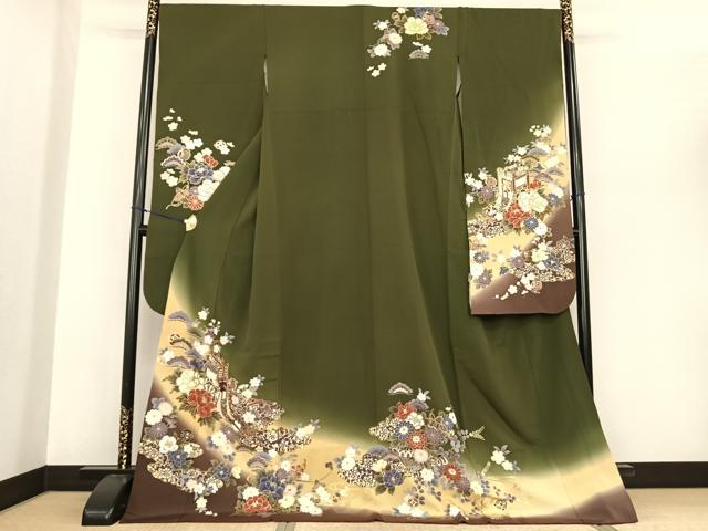 平和屋着物●豪華振袖　駒刺繍　御所車花文　暈し染め　金彩　正絹　逸品　AABF0373fy