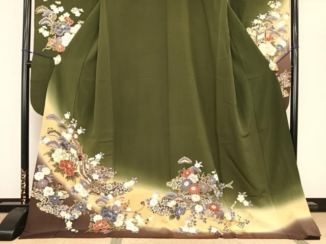 平和屋着物●豪華振袖　駒刺繍　御所車花文　暈し染め　金彩　正絹　逸品　AABF0373fy