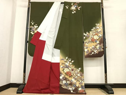 平和屋着物●豪華振袖　駒刺繍　御所車花文　暈し染め　金彩　正絹　逸品　AABF0373fy