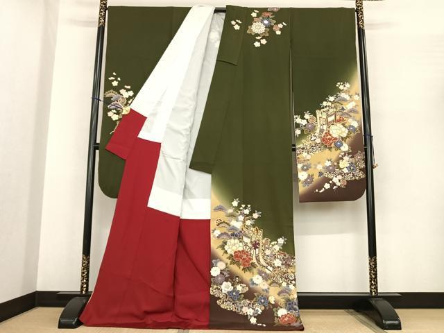 平和屋着物●豪華振袖　駒刺繍　御所車花文　暈し染め　金彩　正絹　逸品　AABF0373fy