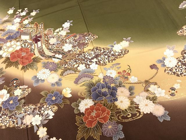 平和屋着物●豪華振袖　駒刺繍　御所車花文　暈し染め　金彩　正絹　逸品　AABF0373fy