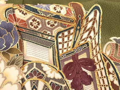 平和屋着物●豪華振袖　駒刺繍　御所車花文　暈し染め　金彩　正絹　逸品　AABF0373fy