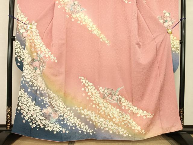 平和屋着物●豪華振袖　源氏車花文　暈し染め　金彩　正絹　逸品　AABF0374fy