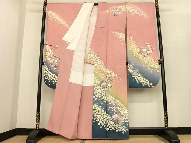 平和屋着物●豪華振袖　源氏車花文　暈し染め　金彩　正絹　逸品　AABF0374fy