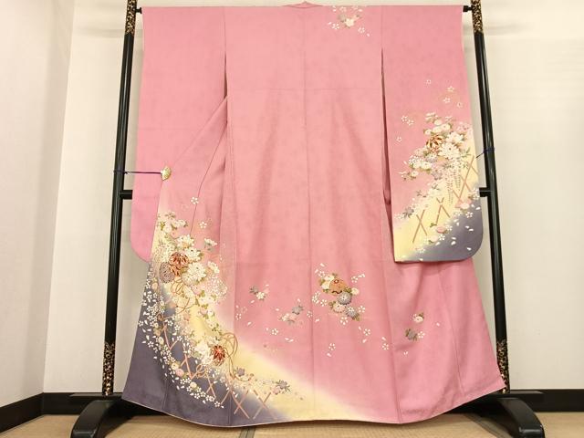 平和屋着物●豪華振袖　草花毬文　暈し染め　金彩　正絹　逸品　AABF0375fy