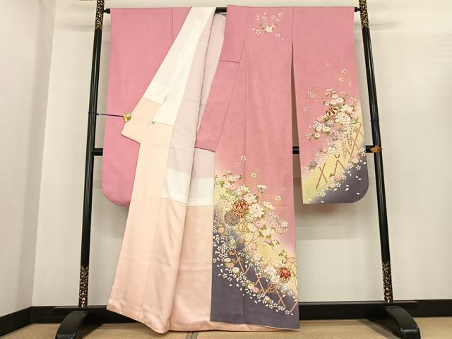平和屋着物●豪華振袖　草花毬文　暈し染め　金彩　正絹　逸品　AABF0375fy