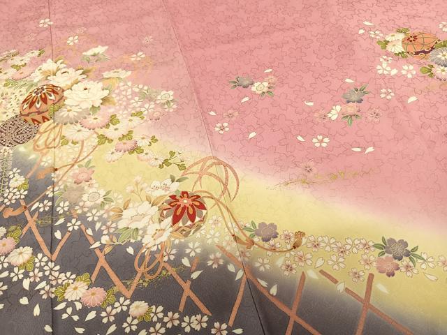 平和屋着物●豪華振袖　草花毬文　暈し染め　金彩　正絹　逸品　AABF0375fy