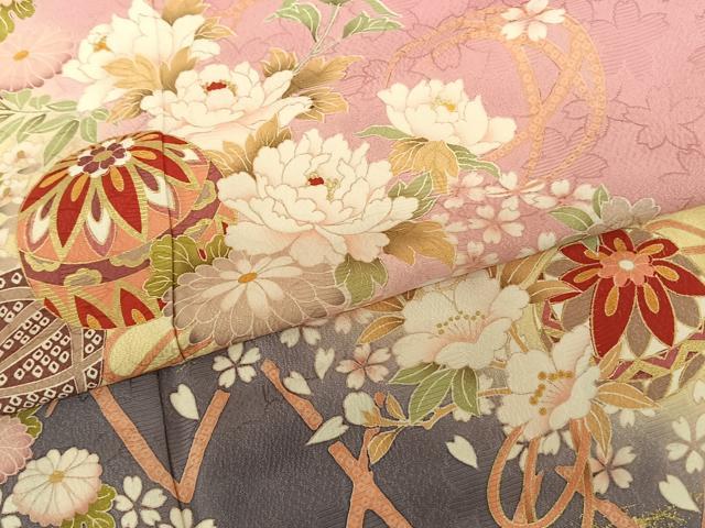 平和屋着物●豪華振袖　草花毬文　暈し染め　金彩　正絹　逸品　AABF0375fy