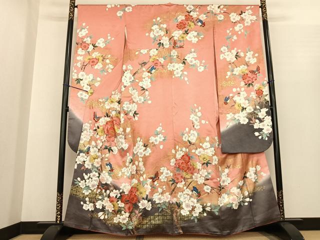 平和屋着物●豪華振袖　駒刺繍　花蝶文　暈し染め　金彩　正絹　逸品　AABF0377fy