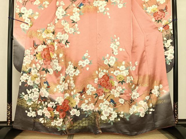 平和屋着物●豪華振袖　駒刺繍　花蝶文　暈し染め　金彩　正絹　逸品　AABF0377fy