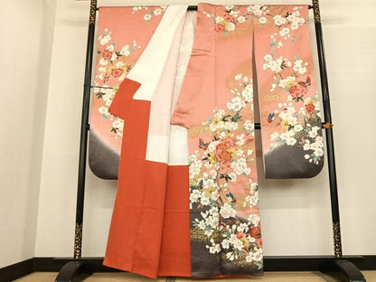 平和屋着物●豪華振袖　駒刺繍　花蝶文　暈し染め　金彩　正絹　逸品　AABF0377fy