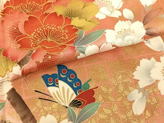 平和屋着物●豪華振袖　駒刺繍　花蝶文　暈し染め　金彩　正絹　逸品　AABF0377fy