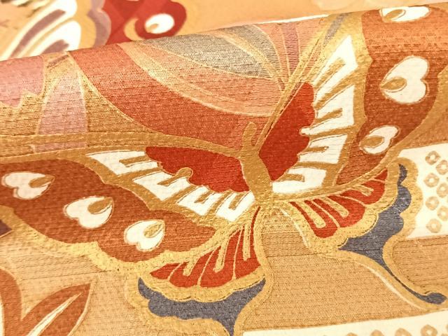 平和屋着物●豪華振袖　地紙花蝶文　暈し染め　金彩　正絹　逸品　AABF0378fy
