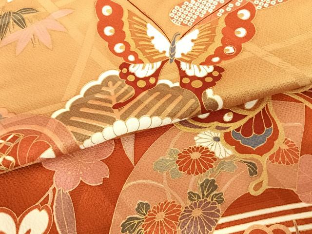 平和屋着物●豪華振袖　地紙花蝶文　暈し染め　金彩　正絹　逸品　AABF0378fy 平和屋着物○豪華振袖 地紙花蝶文 暈し染め 金彩 正絹 逸品 AABF0378fy
