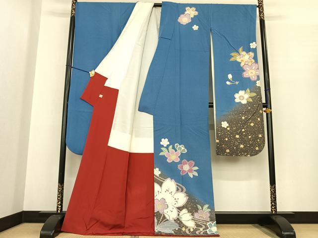 平和屋着物●豪華振袖 舞花文 暈し染め 金彩 正絹 逸品 AABF0380fy