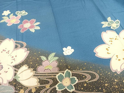 平和屋着物●豪華振袖 舞花文 暈し染め 金彩 正絹 逸品 AABF0380fy