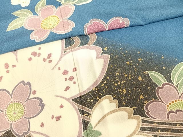 平和屋着物●豪華振袖 舞花文 暈し染め 金彩 正絹 逸品 AABF0380fy
