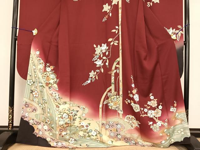 平和屋着物●豪華振袖 駒刺繍 舞花文 暈し染め 金彩 正絹 逸品 AABF0381fy