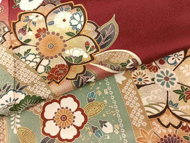 平和屋着物●豪華振袖 駒刺繍 舞花文 暈し染め 金彩 正絹 逸品 AABF0381fy