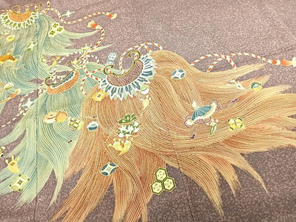 平和屋着物●訪問着　友禅　駒刺繍　宝尽くし　蓑　銀糸　金彩　正絹　逸品　AABF0382fy