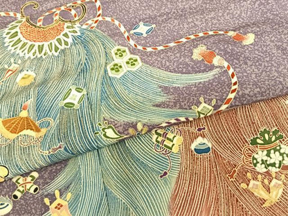 平和屋着物●訪問着　友禅　駒刺繍　宝尽くし　蓑　銀糸　金彩　正絹　逸品　AABF0382fy