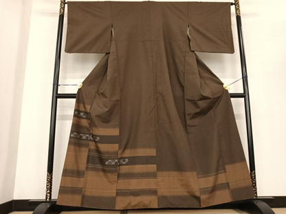 平和屋着物●上質な紬 訪問着 横段文 正絹 逸品 AABF0384fy
