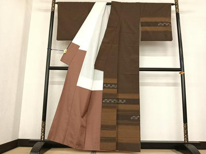 平和屋着物●上質な紬 訪問着 横段文 正絹 逸品 AABF0384fy
