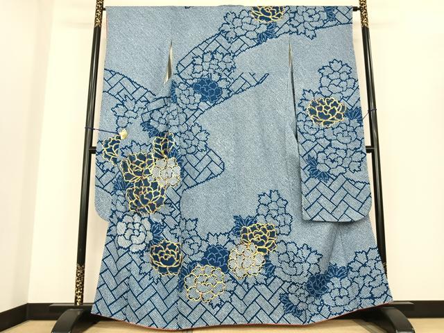 平和屋着物●豪華振袖　駒刺繍　総絞り　舞花文　正絹　逸品　AABF0385fy