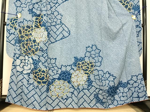平和屋着物●豪華振袖　駒刺繍　総絞り　舞花文　正絹　逸品　AABF0385fy