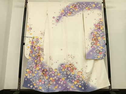 平和屋着物●豪華振袖 雪輪花文 暈し染め 金彩 金通し地 正絹 逸品 AABF0386fy