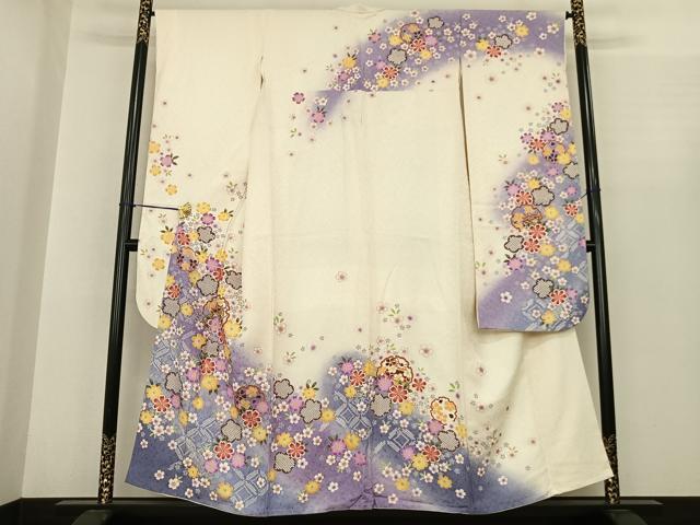 平和屋着物●豪華振袖 雪輪花文 暈し染め 金彩 金通し地 正絹 逸品 AABF0386fy