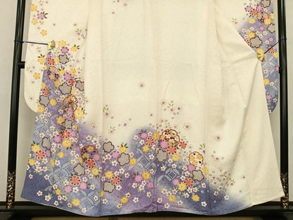 平和屋着物●豪華振袖 雪輪花文 暈し染め 金彩 金通し地 正絹 逸品 AABF0386fy