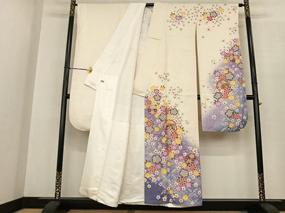 平和屋着物●豪華振袖 雪輪花文 暈し染め 金彩 金通し地 正絹 逸品 AABF0386fy