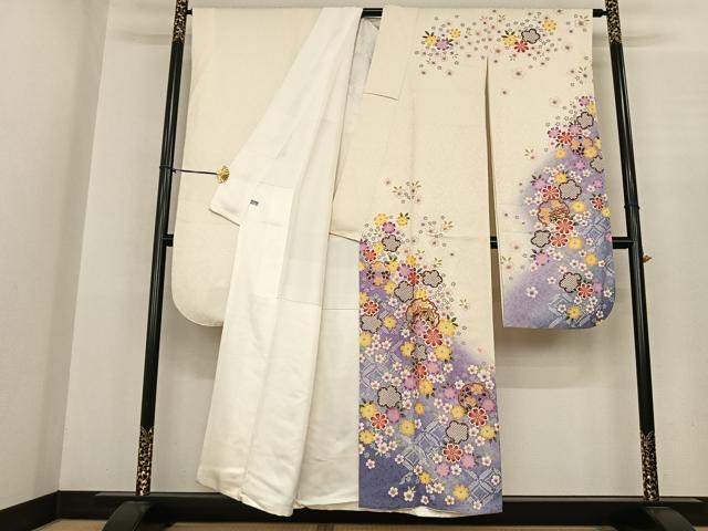 平和屋着物●豪華振袖 雪輪花文 暈し染め 金彩 金通し地 正絹 逸品 AABF0386fy