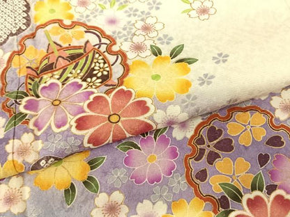 平和屋着物●豪華振袖 雪輪花文 暈し染め 金彩 金通し地 正絹 逸品 AABF0386fy