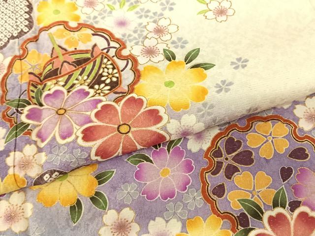平和屋着物●豪華振袖 雪輪花文 暈し染め 金彩 金通し地 正絹 逸品 AABF0386fy