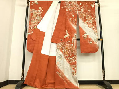平和屋着物●世界的ファッションデザイナー 山本寛斎 kansaiブランド 振袖 駒刺繍 片輪車花文 暈し染め 金銀彩 正絹 逸品 AABF0390fy