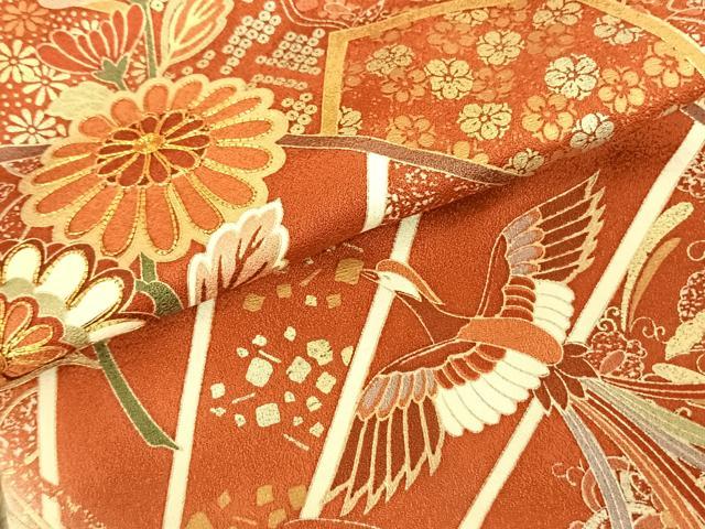 平和屋着物●世界的ファッションデザイナー 山本寛斎 kansaiブランド 振袖 駒刺繍 片輪車花文 暈し染め 金銀彩 正絹 逸品 AABF0390fy
