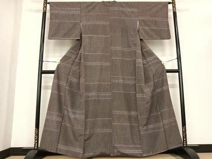 平和屋着物●伝統工芸士 七代目 吉澤与市 紬 総絞り 横段文 正絹 逸品 AABF0393fy