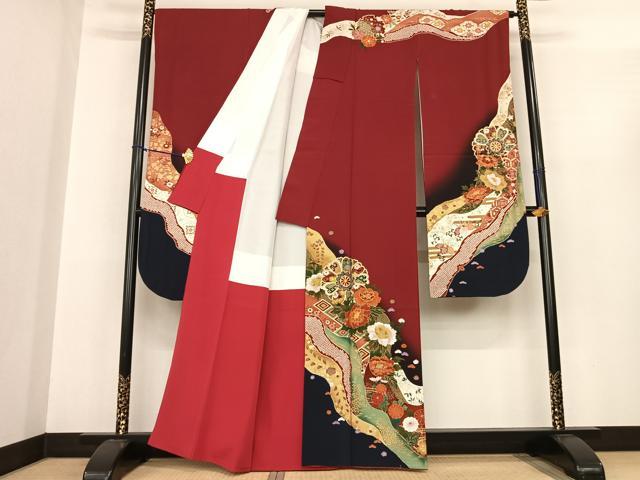 平和屋着物●豪華振袖 駒刺繍 道長花文 暈し染め 金彩 正絹 逸品 AABF0394fy