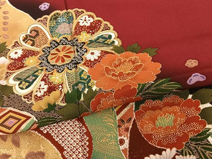 平和屋着物●豪華振袖 駒刺繍 道長花文 暈し染め 金彩 正絹 逸品 AABF0394fy