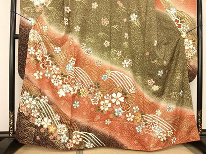 平和屋着物●豪華振袖 舞花文 暈し染め 金彩 鈴乃屋扱い 正絹 逸品 AABF0395fy