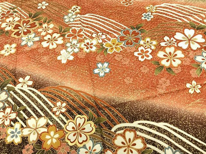 平和屋着物●豪華振袖 舞花文 暈し染め 金彩 鈴乃屋扱い 正絹 逸品 AABF0395fy