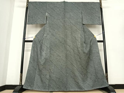 平和屋着物●上質な小紋 総絞り 鱗繋ぎ 黒地 正絹 逸品 AABF0397fy