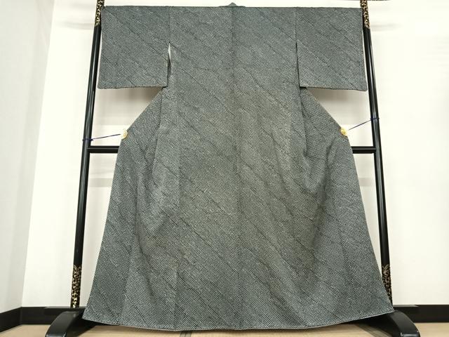 平和屋着物●上質な小紋 総絞り 鱗繋ぎ 黒地 正絹 逸品 AABF0397fy