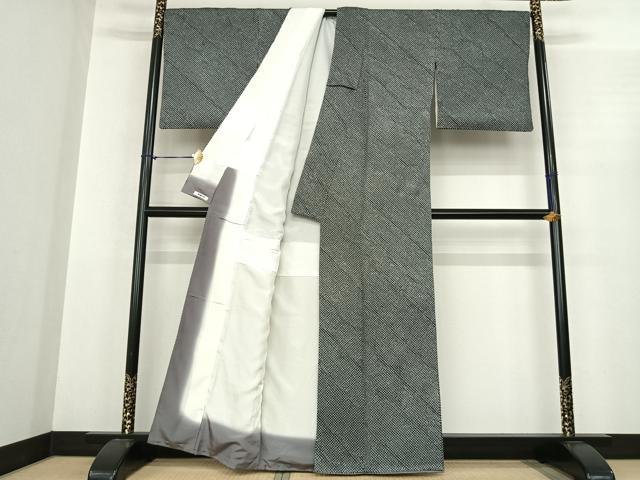 平和屋着物●上質な小紋 総絞り 鱗繋ぎ 黒地 正絹 逸品 AABF0397fy