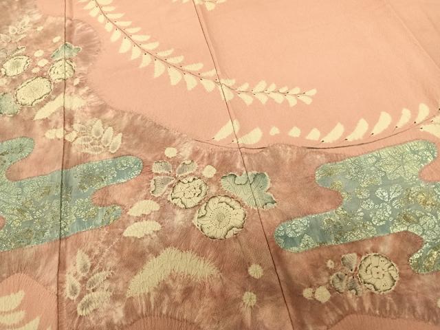 平和屋着物●十日町　名門　滝泰謹製　訪問着　辻が花　絞り　道長花文　金銀彩　銀通し地　正絹　逸品　AABC8138ck 平和屋着物○十日町 名門 滝泰謹製 訪問着 絞り 辻が花 銀彩 正絹