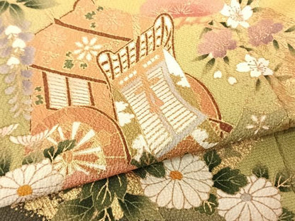 平和屋着物●豪華振袖　御所車花文　暈し染め　金彩　正絹　逸品　AABF0403fy