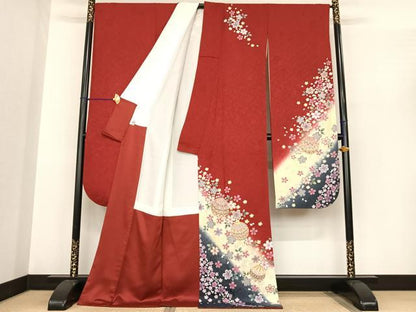 平和屋着物●豪華振袖　鞠　舞花文　暈し染め　金彩　京都きもの友禅扱い　正絹　逸品　AABF0404fy