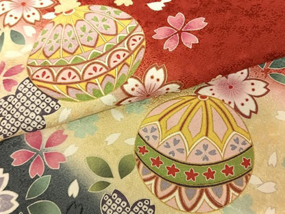 平和屋着物●豪華振袖　鞠　舞花文　暈し染め　金彩　京都きもの友禅扱い　正絹　逸品　AABF0404fy